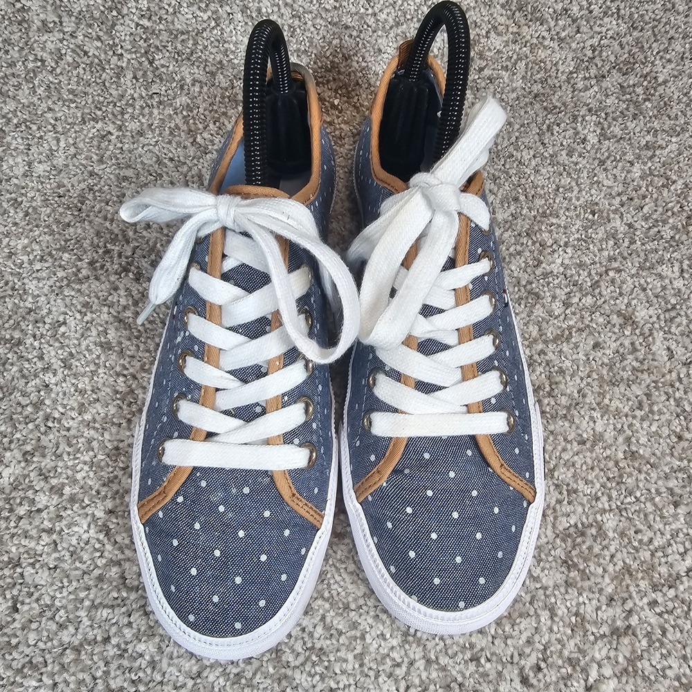 TOMMY HILFIGER Twalovie Casual Sneakers Women's 7 M Blue Polkadots Denim Shoes - Picture 3 of 15